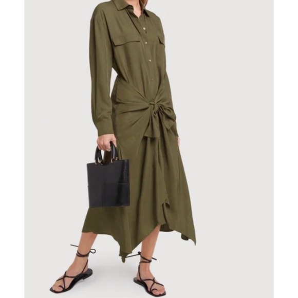 Vince Dresses & Skirts - VINCE Olive Green Tie Front Utility Long Sleeve Shirt Dress